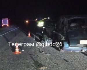 В темноте в Арзгирском округе «ГАЗель» врезалась в стоящий на аварийке Mercedes